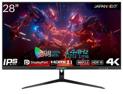 Игровой монитор JAPANNEXT 144 Гц 1 мс 4K UHD Разрешение 3840x2160 Панель IPS Дисплей Светлый Вид 28 дюймов (Совместимость с HDMI/DisplayPort/VESA/Blue Cut/178°