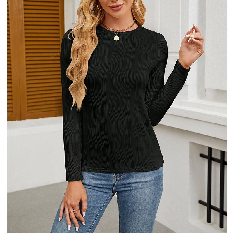 Женская повседневная однотонная футболка с длинным рукавом и круглым вырезом