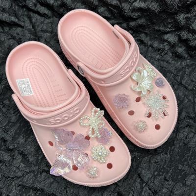 Новый стиль, Перфорированная обувная пряжка, Красочная бабочка, Фиолетовая серия, Ретро дизайн, Перфорированные обувные аксессуары, Цветок для обуви, Съемный, Жемчужный цветок