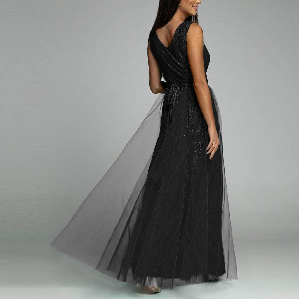 Женское сексуальное блестящее платье с высокой талией и v-образным вырезом, длинное платье