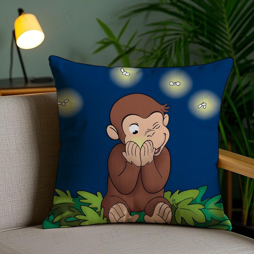 George The Curious Monkey Pillow Case Anti-dustmite Pillowcase Invisible Zipper Silky Short Plush Sofa Cushion Cover