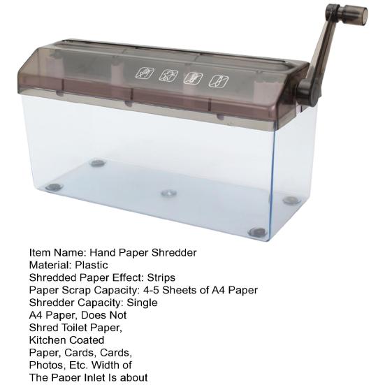 Ручной измельчитель бумаги формата А4 Портативный измельчитель бумаги Ручной измельчитель 3 мм Вырезанная полоса Прозрачное окно Документы Инструмент для резки бумаги Канцелярские принадлежности для домашнего офиса