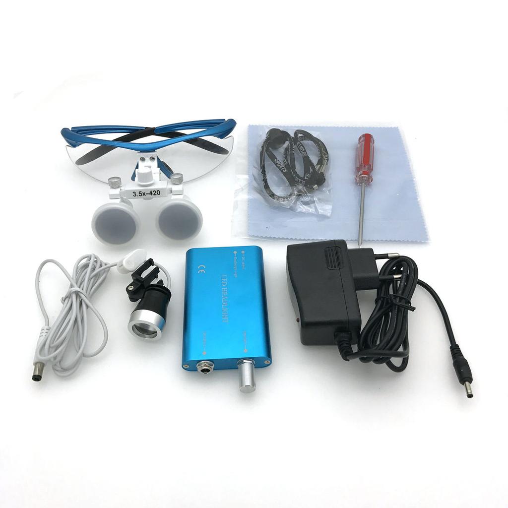 Dental Loupes With Light 3.5X420mm Surgical Binocular Glasses Magnifier with LED Headlight