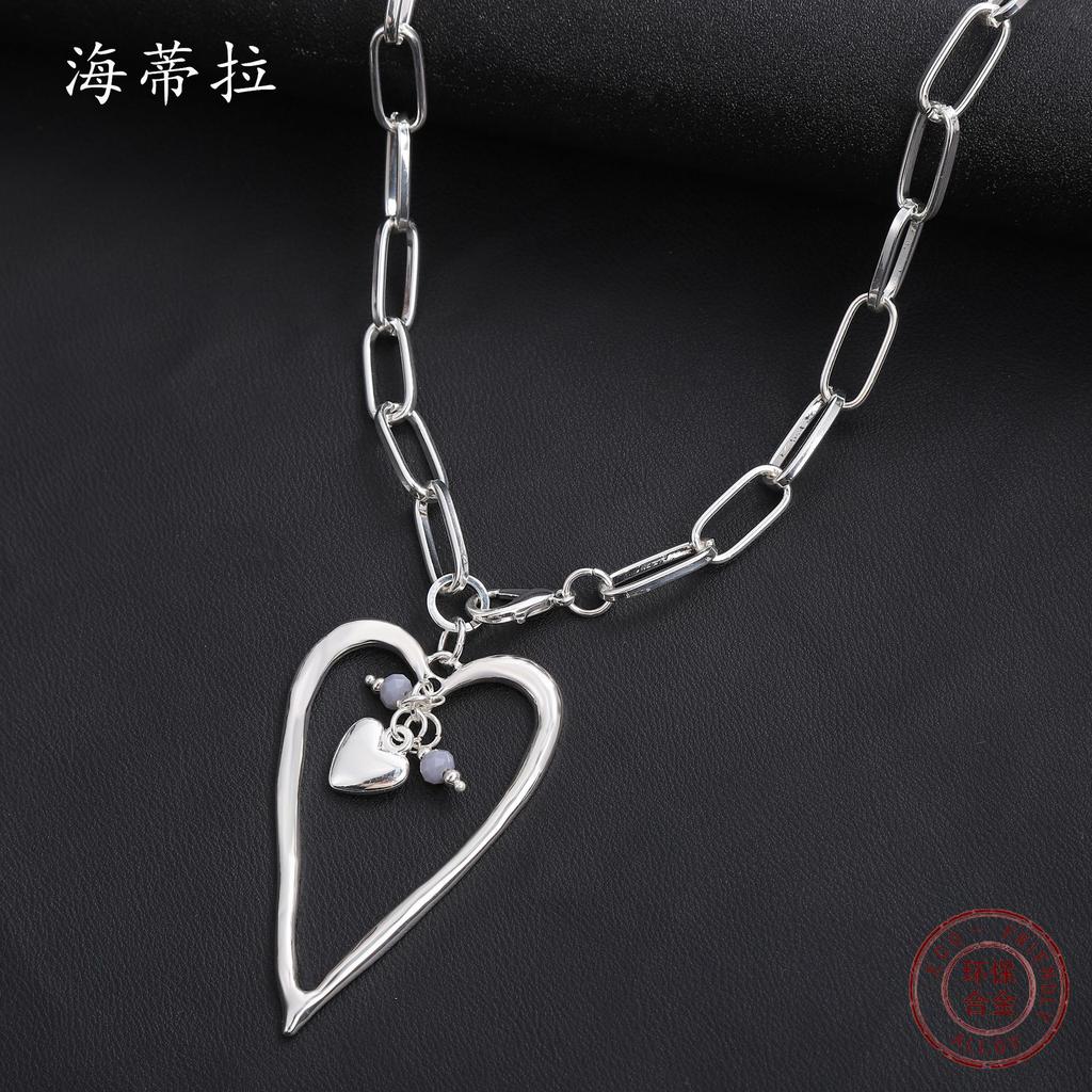 Преувеличенное металлическое ожерелье Spice Girl Big Love, панк толстая цепь персиковое сердце женское универсальное ожерелье-цепочка для свитера