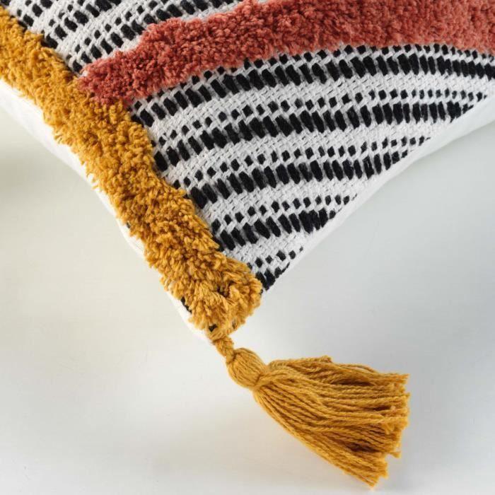 Coussin - Teranga - 40 x 40 cm - Coton - Déhoussable - Pompons