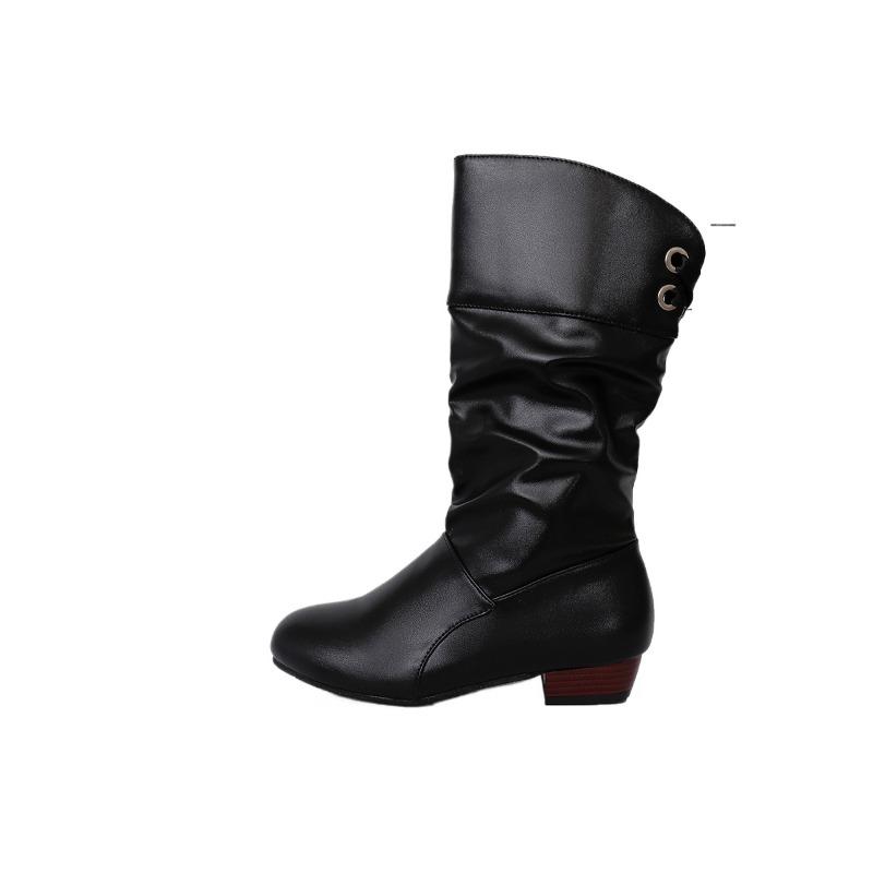 Современные ботинки до середины голени на квадратном каблуке, зимние, на шнуровке 2024 года, высококачественные женские туфли с круглым носком и плоские ботинки с перекрестными шнурками