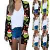 Women's Fashion Casual Chirstmas Print Medium Length Cardigan Jacket Coat