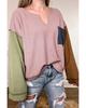Azura Exchange Pink Colorblock Rib Textured Loose Long Sleeve Top