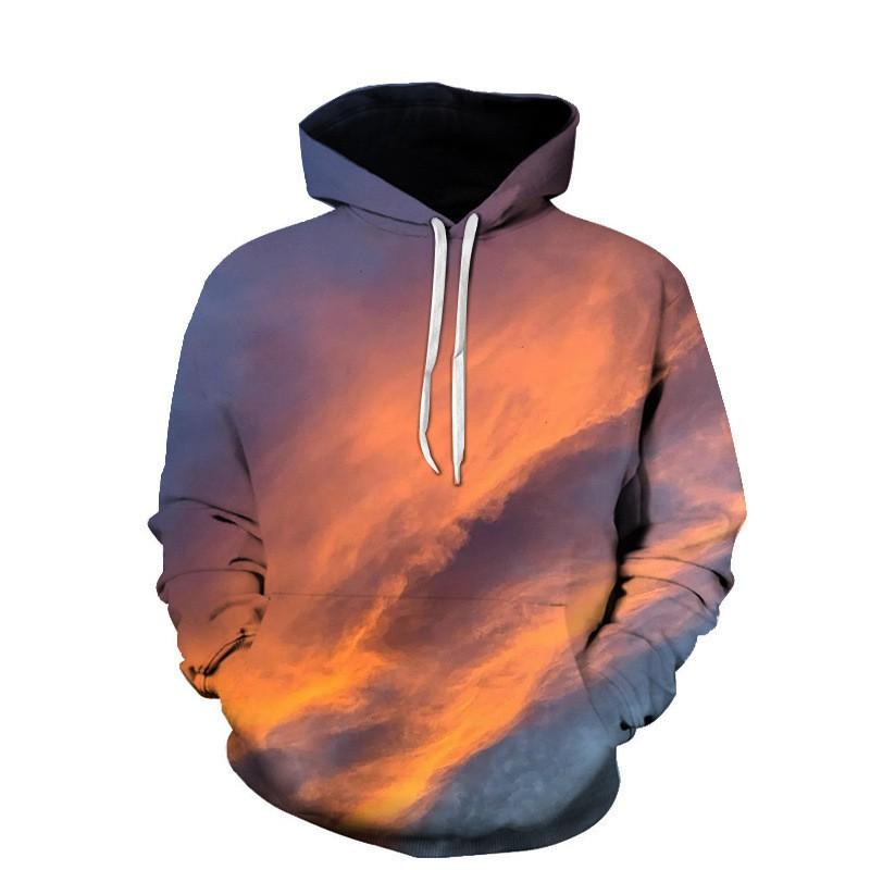 Mens Long Sleeve Hooded Sweatshirt With 3D Cloud Print Loose Fit Casual Pullover Fall