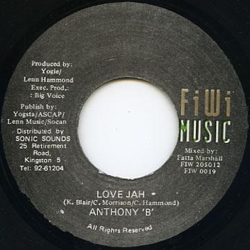 7-дюймовая пластинка ANTHONY B - Love Jah FTW0019 FiWi Music Ямайка Регги, Ска и Даб Б/У