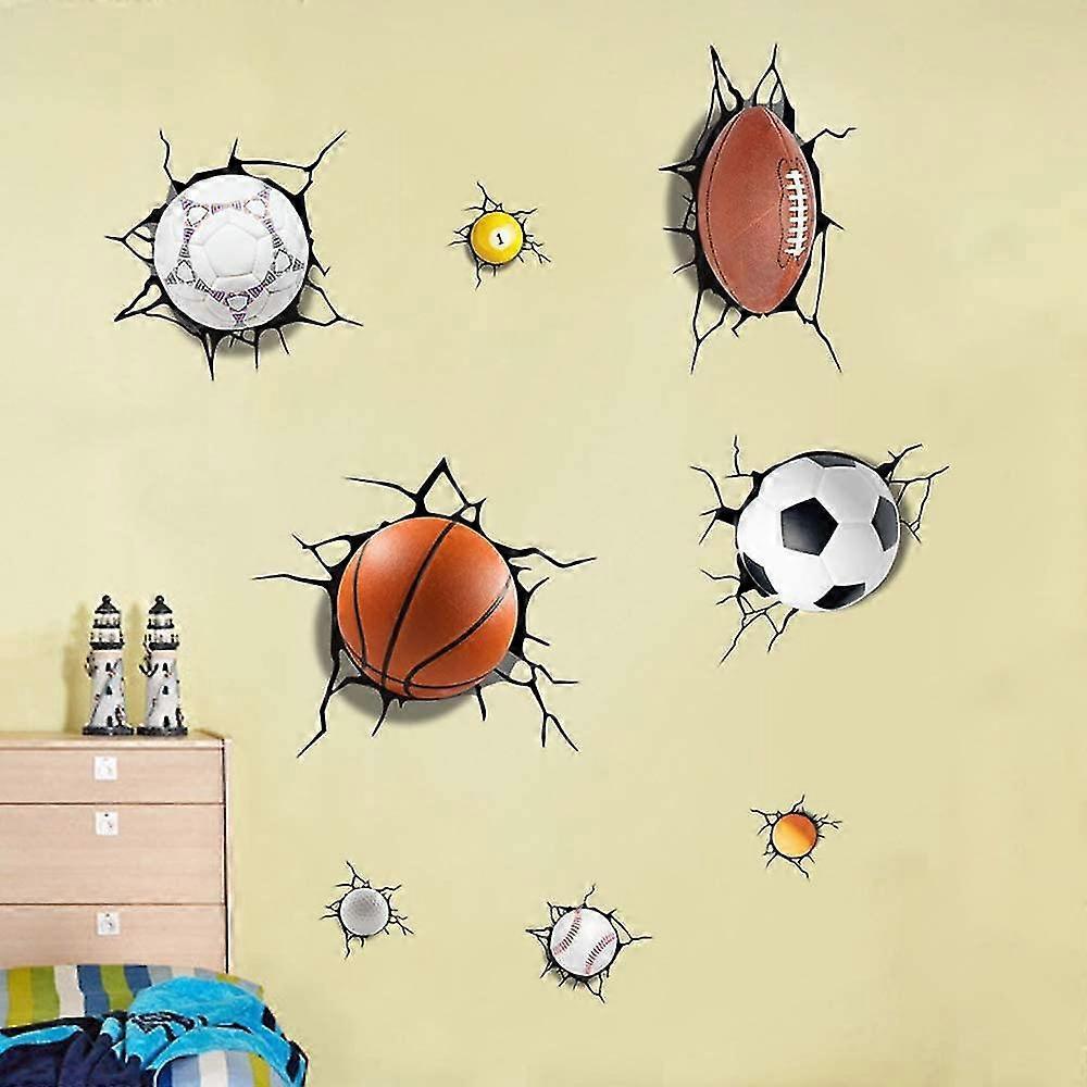Sports Ball Wall Decals 3d Wall Stickers Break Through Walls Removable Vinyl Diy Basketball Football Football Walls Decorate Boys Playroom Bedroom