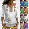 Women Autumn Floral Retro Pattern Printed Long Sleeve T-Shirts Loose V-Neck Plus Size Tee Shirt Tops Comfy Blouse