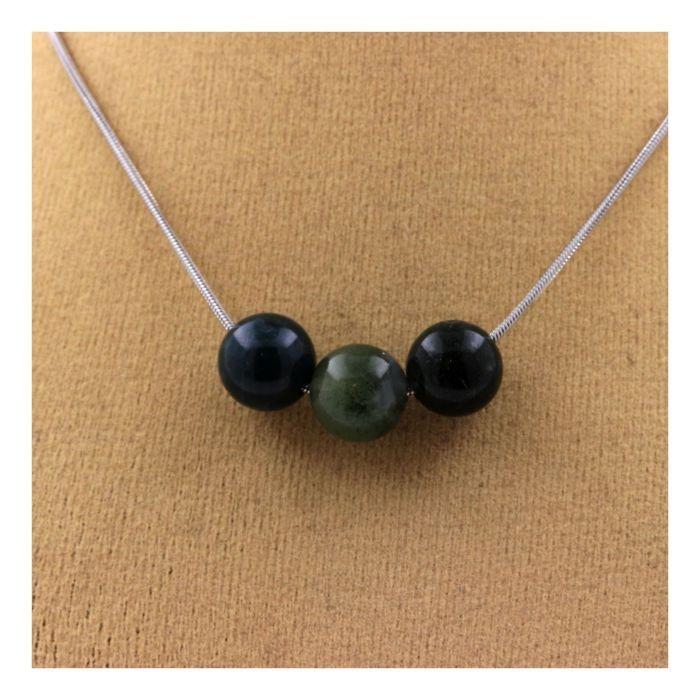 Stones and Minerals. Necklace 3 Beads Moss Agate 8 Mm Stainless Steel Chain.