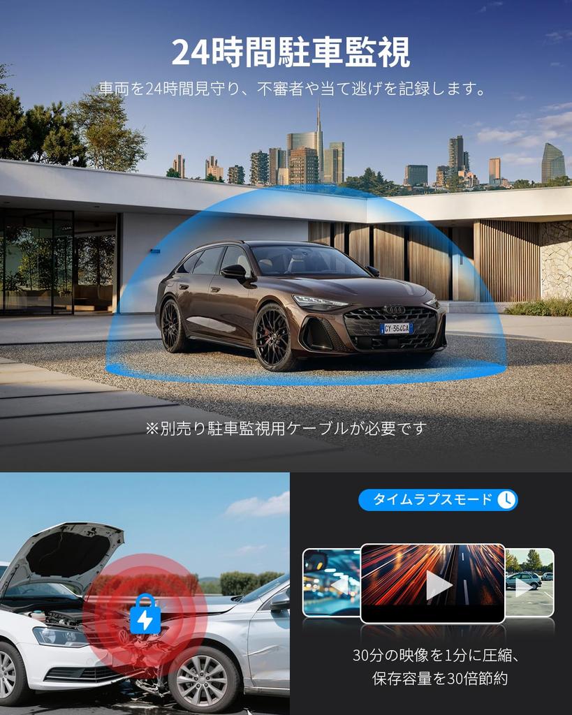 KAWA 3K Front Dash Cam with 32GB SD Voice Parking Night Loop App Screen Rotation Card, Control, Built-in Wi-Fi, 24-Hour Monitoring, G-Sensor, Vision,