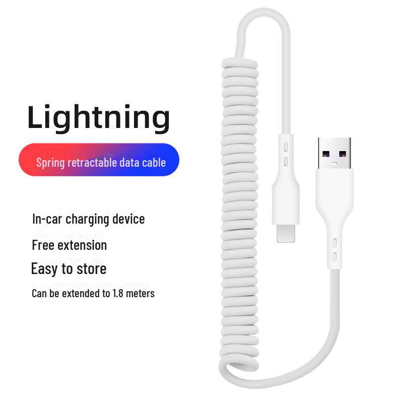 66W Rapid Charging Car Spring Data Cable for Apple, Type-C, and Android Devices