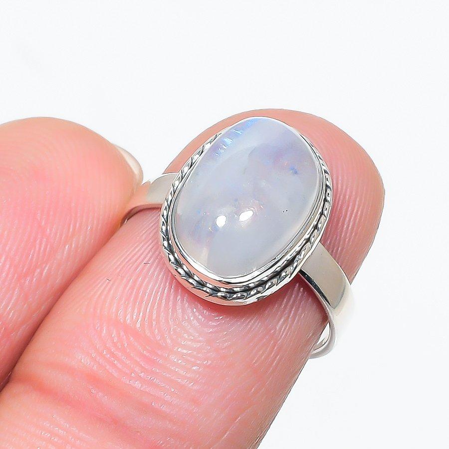 Подарочное кольцо из стерлингового серебра 925 пробы с натуральным радужным лунным камнем S.7 q6E80