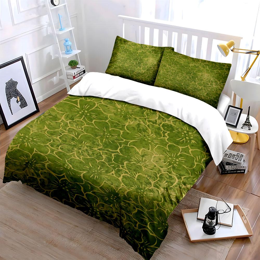 Green floral outline pattern. Bedding sets Duvet cover sets Duvet covers Pillowcases(1 * Duvet Cover 2 * Pillowcases, without duvet insert)
