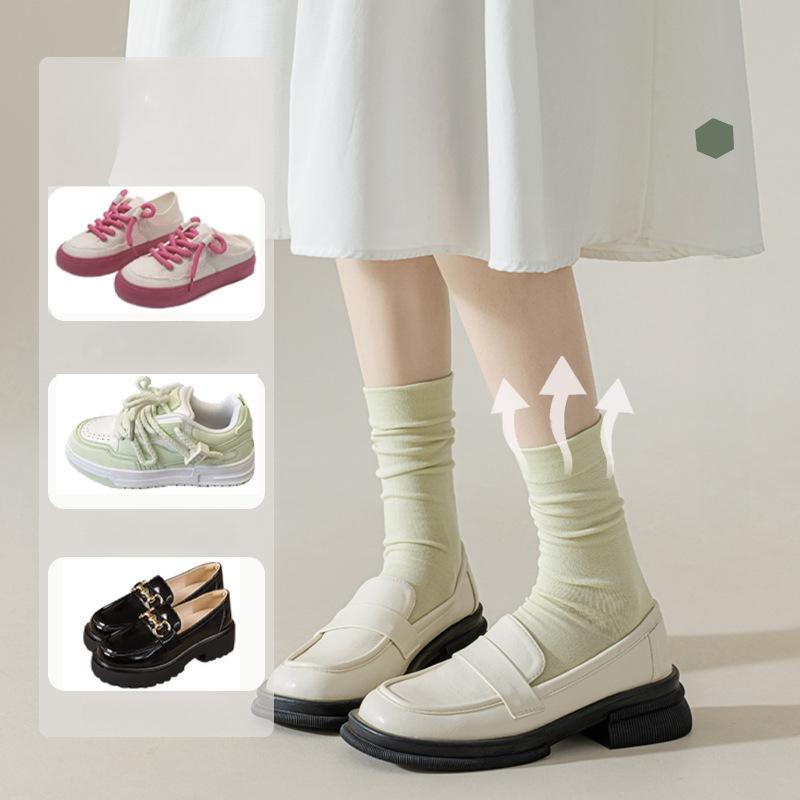 5 пар однотонных хлопковых носков средней длины, трикотажные свободные длинные мягкие повседневные носки на весну и осень, черные, белые, дышащие женские носки