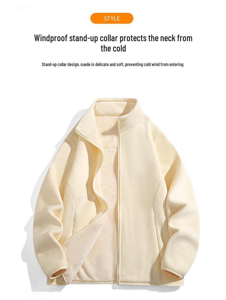 Men's and Women's Plus Velvet Thickened Warm Fleece Cardigan Jacket