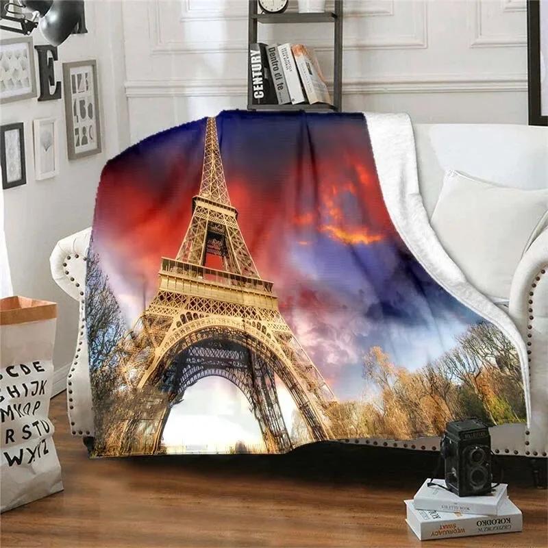 Eiffel Tower Retro Style Flannel Plush Throw Blanket Creative Soft Warm Lightweight Home Sofa Bed Decor Office Travel Gifts