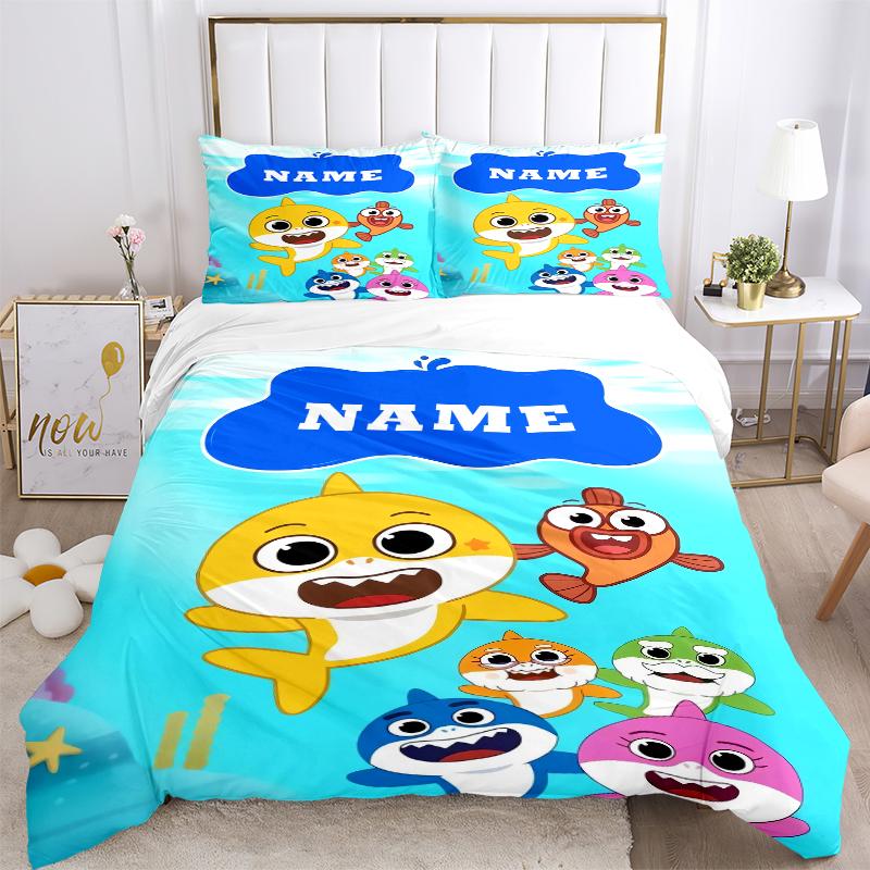 Custom Textile Baby Shark Party Bedding 3 Piece Set HD Print Duvet Cover Pillowcases for Teens Adult Bedroom Decoration