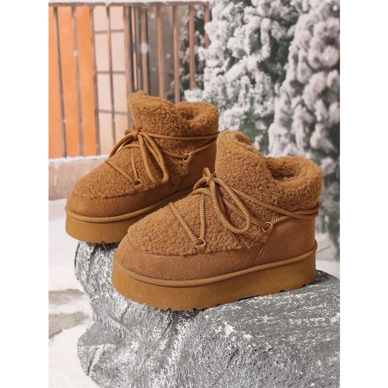 Новые осенне-зимние ботильоны на толстой подошве, теплые сапоги из искусственной овчины, утепленные ботильоны до щиколотки, теплые женские сапоги выше колена
