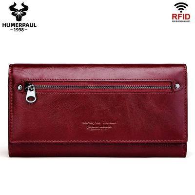 Брендовый женский кошелек из натуральной кожи, RFID, большая емкость, длинная сумка для мобильного телефона, клатч, дизайнерский кошелек, тонкие кошельки