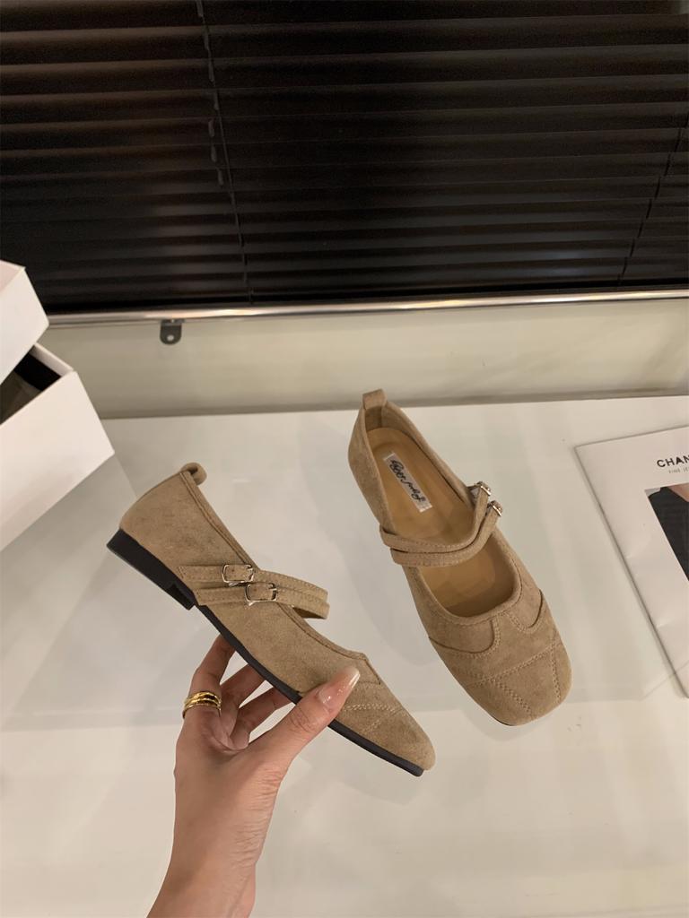 Ретро замшевые туфли Мэри Джейн на плоской подошве женские туфли 2025 новая весна и осень мягкая подошва для работы женские туфли