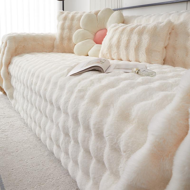 Чехол для дивана с плюшевым кроликом, осенне-зимний кремовый диванный плед, утолщенный, устойчивый к царапинам от кошек, полотенце для дивана