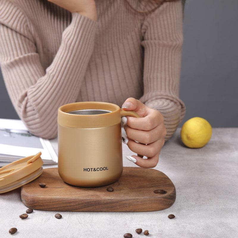 Кружка для кофе из нержавеющей стали с двойными стенками и ручкой для мужчин и женщин