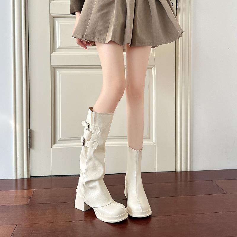 Two Long and Short Boots, New Detachable Stacking Boots In Autumn and Winter, Thick High-heeled Thick-soled High Boots, White Trouser Boots.