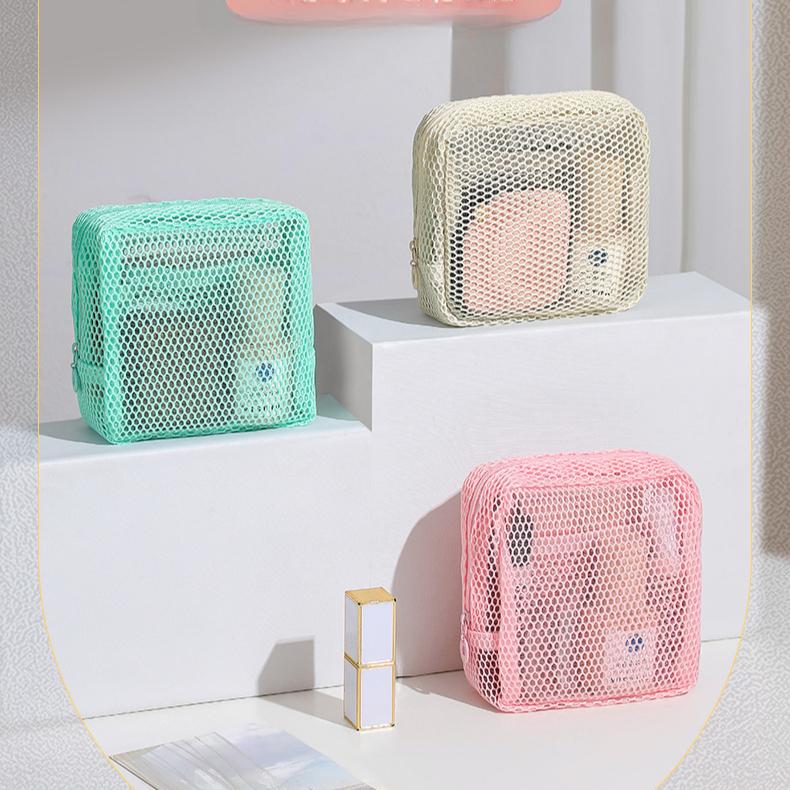 Сетчатая маленькая косметичка для женщин, портативная легкая квадратная косметичка, дорожный органайзер для помады и кушона