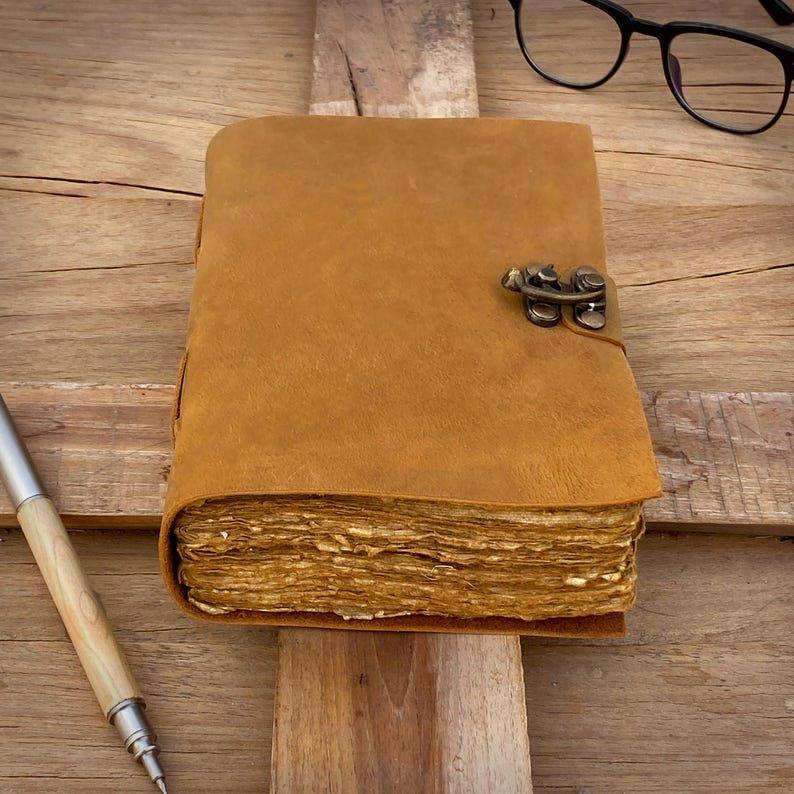 Винтажный кожаный журнал ручной работы - Пустая Книга Теней для заклинаний, Журнал Гримуар, Дорожный блокнот для записей, Бумага с рваными краями, Застежка-замок