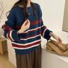 Осенне-зимний контрастный полосатый свитер с круглым вырезом для женщин, новый ленивый стиль, свободный и универсальный свитер, куртка
