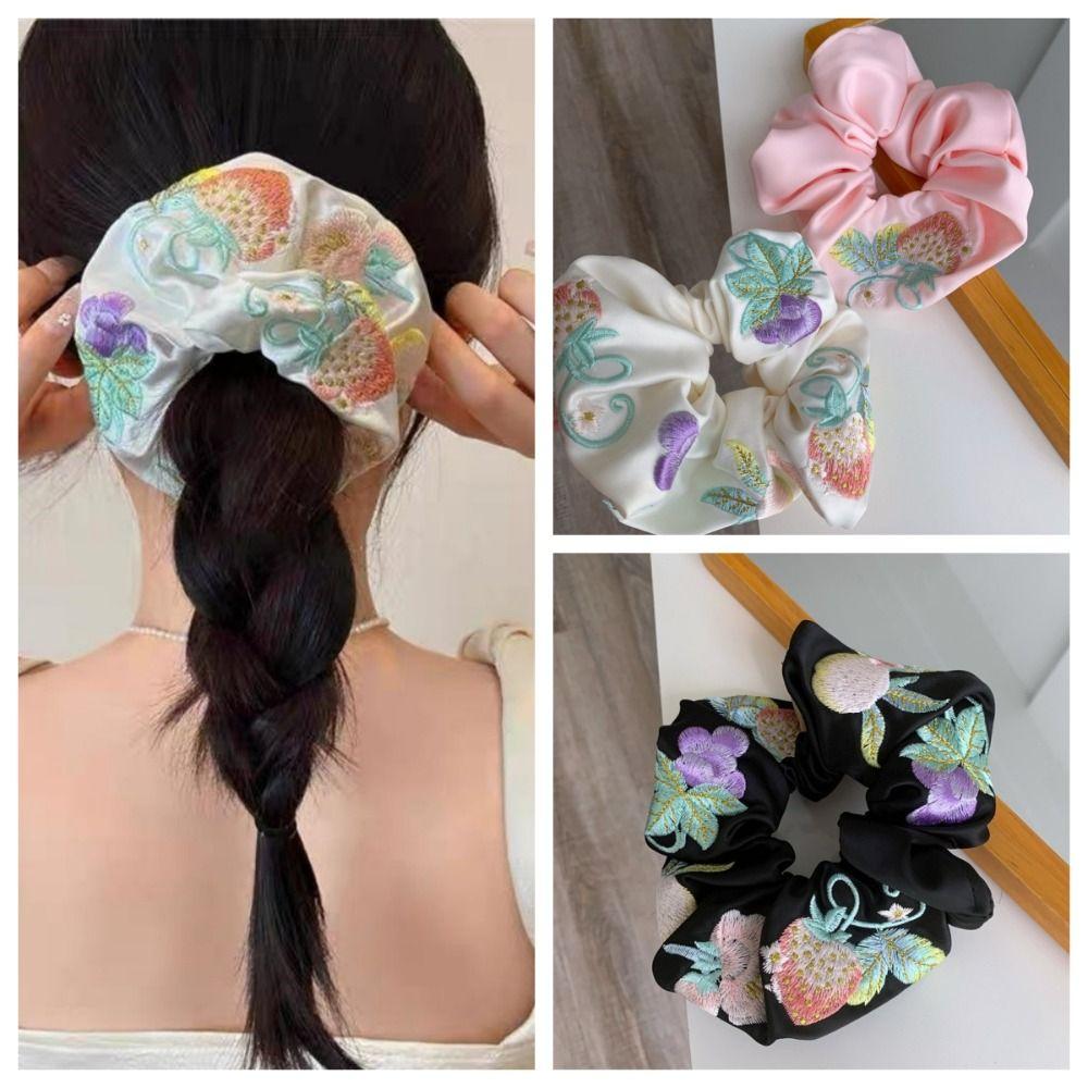 Широкие повязки на голову с атласной текстурой, вышитые клубнично-виноградные эластичные шнурки для волос для женщин и девочек