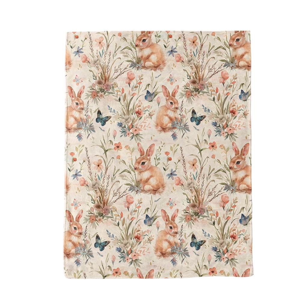 130*150cm Easter Flannel Bunny And Flower Digital Print Blanket, Bed Blanket, Small Dispenser