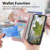 PU Leather Leaf Buckle Multi-function Wallet Case for OPPO/VIVO/Redmi/Google 3 Card Slots + Zip Coin Pocket + Stand & Detachable Long Shoulder Strap