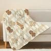 Soft Plush Flannel Blanket - Bear Series, Grid Design, No-Shed, Skin-Friendly Cozy for Single Bed, Couch Nap, Halloween & Christmas Home Decor