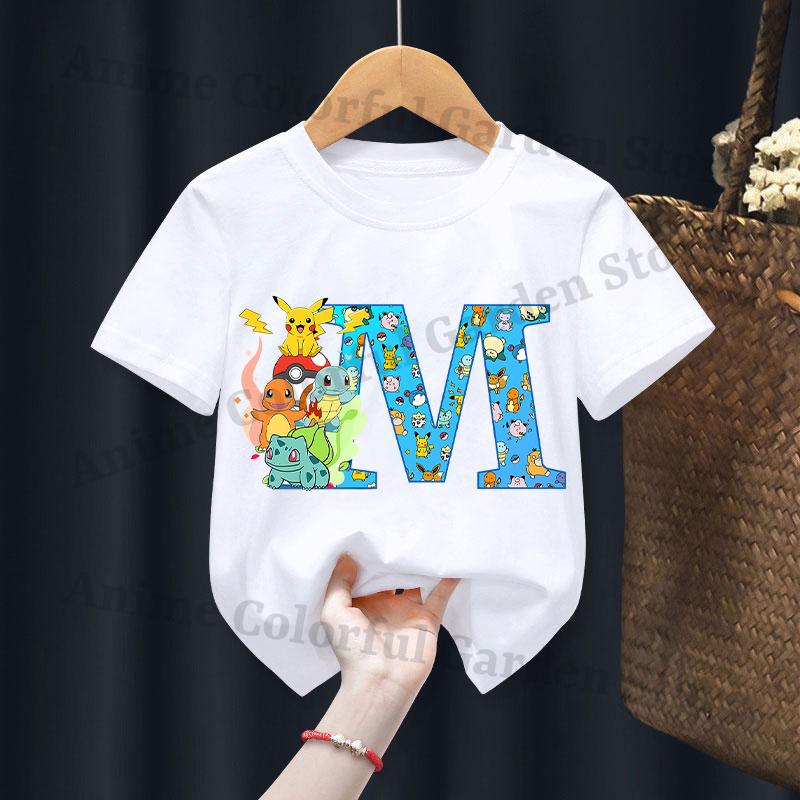 Anime Pokemons Tshirts for Children Pikachu Cartoon Letter Printed Shortsleeved Top Boys Girls Summer Fashion Sports Tshirt