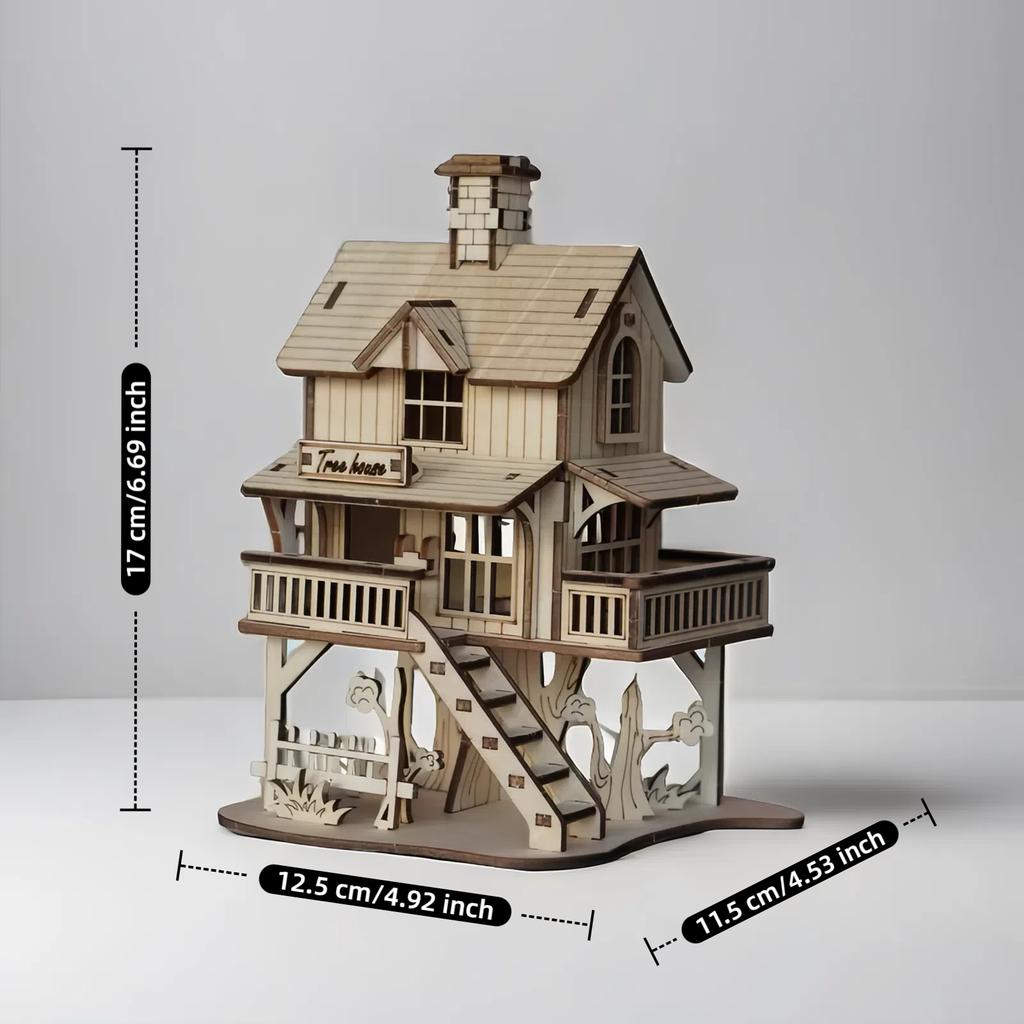 3D деревянные пазлы, подходящие для взрослых, модели для сборки домика на дереве, деревянный деревянный домик, ручная DIY сборка, строительный блок