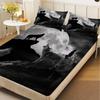 1 Simple Wolf Howl Printed Matte Fitted Sheet, Bedroom Printed Bed Cover, Bedding (excluding Pillowcases)