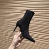 2025 New Royal Sister Style High-heeled Women's Shoes Pointed Thin Heels Short Boots Black Elastic Thin Socks Boots Martin Boots Sexy