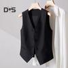 Women Vest Single-breasted Solid Color Sleeveless V Neck Slim Fit Formal Business Style Cardigan Retro Office Wedding Banquet Waistcoat