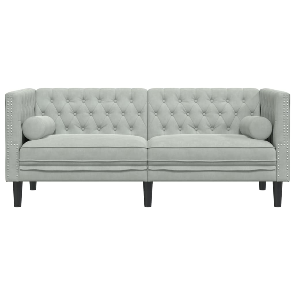 Chesterfield Sofa with Neck Pillows 2 Seater Light Grey Velvet