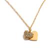 Yhpup Valentine's Day Gift Inlaid Zirconia Double-Layer Heart Love Pendant Necklace 316L Stainless Steel Romantic Charm Jewelry