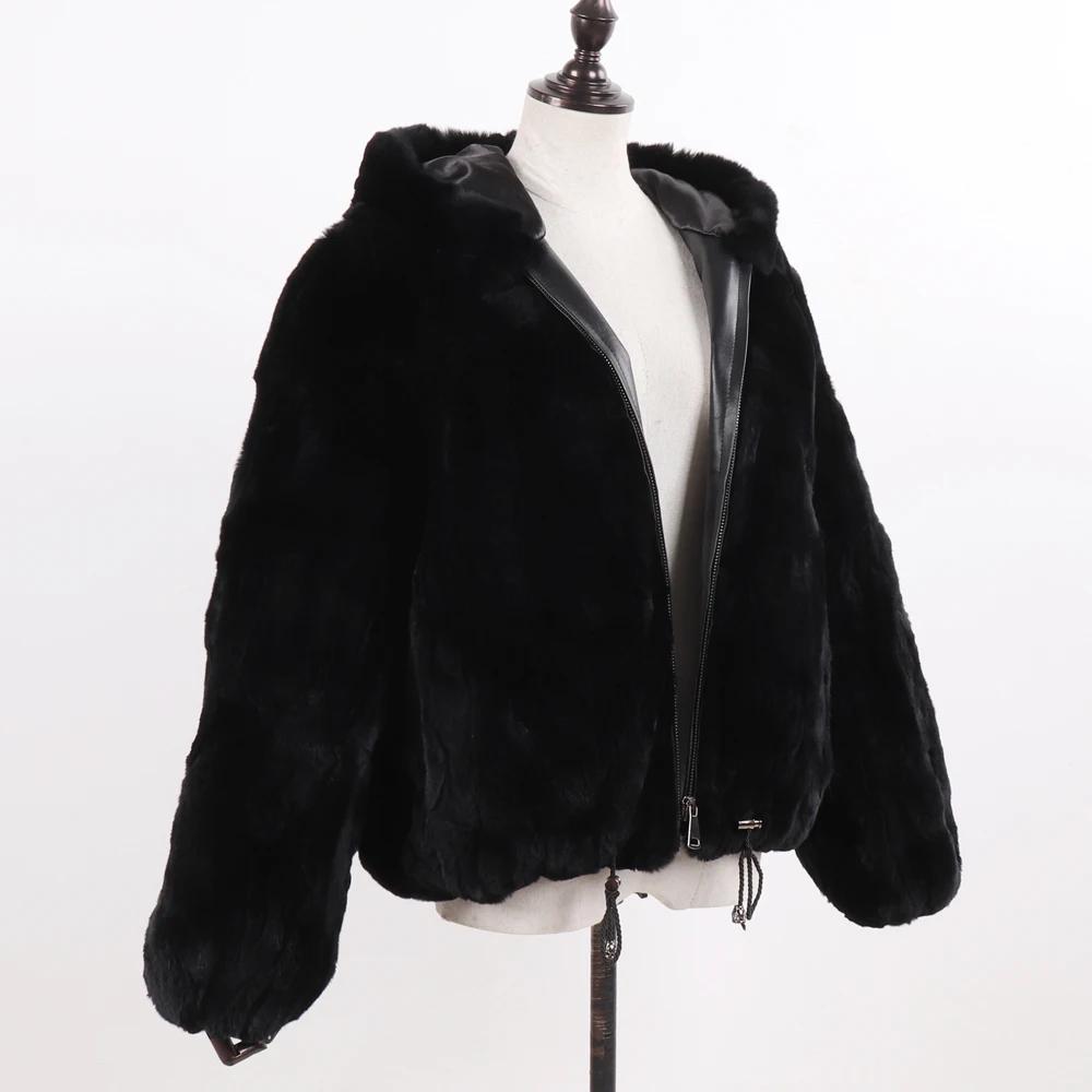 Новые женские 100% натуральные пальто с капюшоном из меха кролика Рекс, зимние русские женские теплые куртки из натурального меха кролика Рекс, горячее пальто из натурального меха