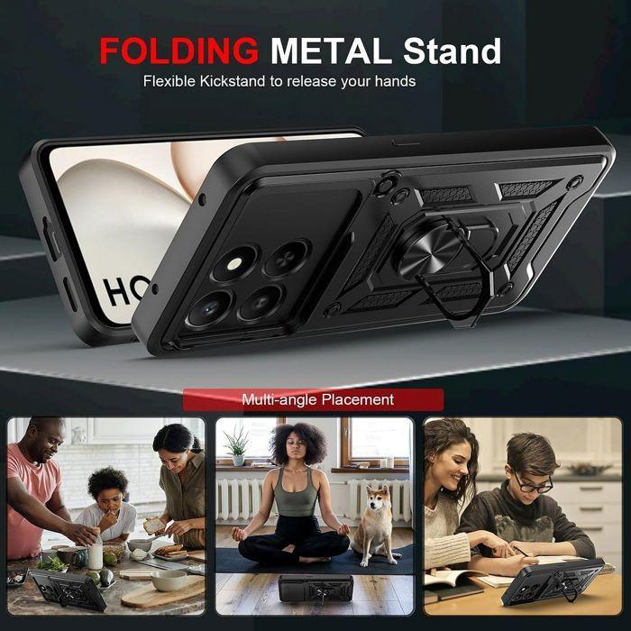Coque pour Honor 400 Smart 4G/5G, avec Anneau et Cache Caméra Coulissant - Noir - 2 Verres Trempés
