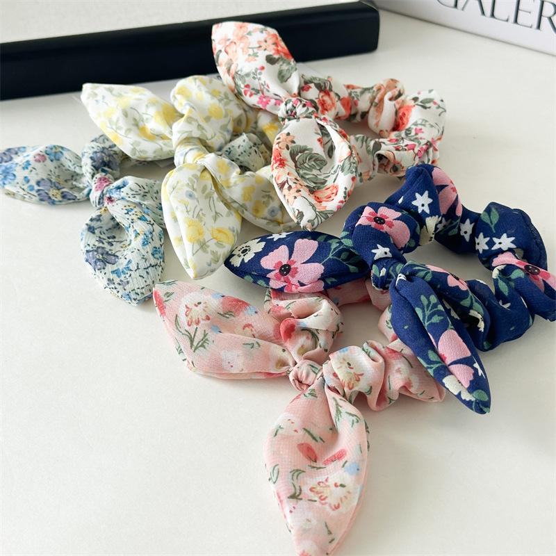 Romantic Floral Print Scrunchies Soft Chiffon Hair Ties Summer Sweet Garden Style Hair Accessories For Teen Girls Party