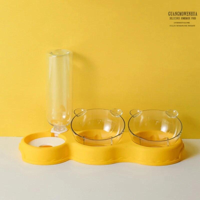 Cat Double Bowl Splash-proof Dual-use Automatic Water Feeder Drinking Basinanti-overturning Pet Dog Plate 1.8 L Large Bottle