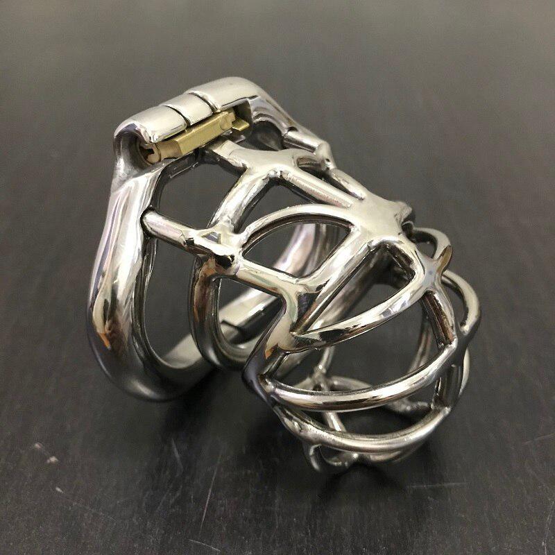 Stainless Steel Short Cock Cage Ring Locking Belt Chastity Cage
